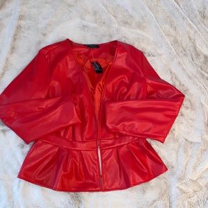 Ashley Stewart Red Peplum faux Leather jacket size 12 plus size light weight